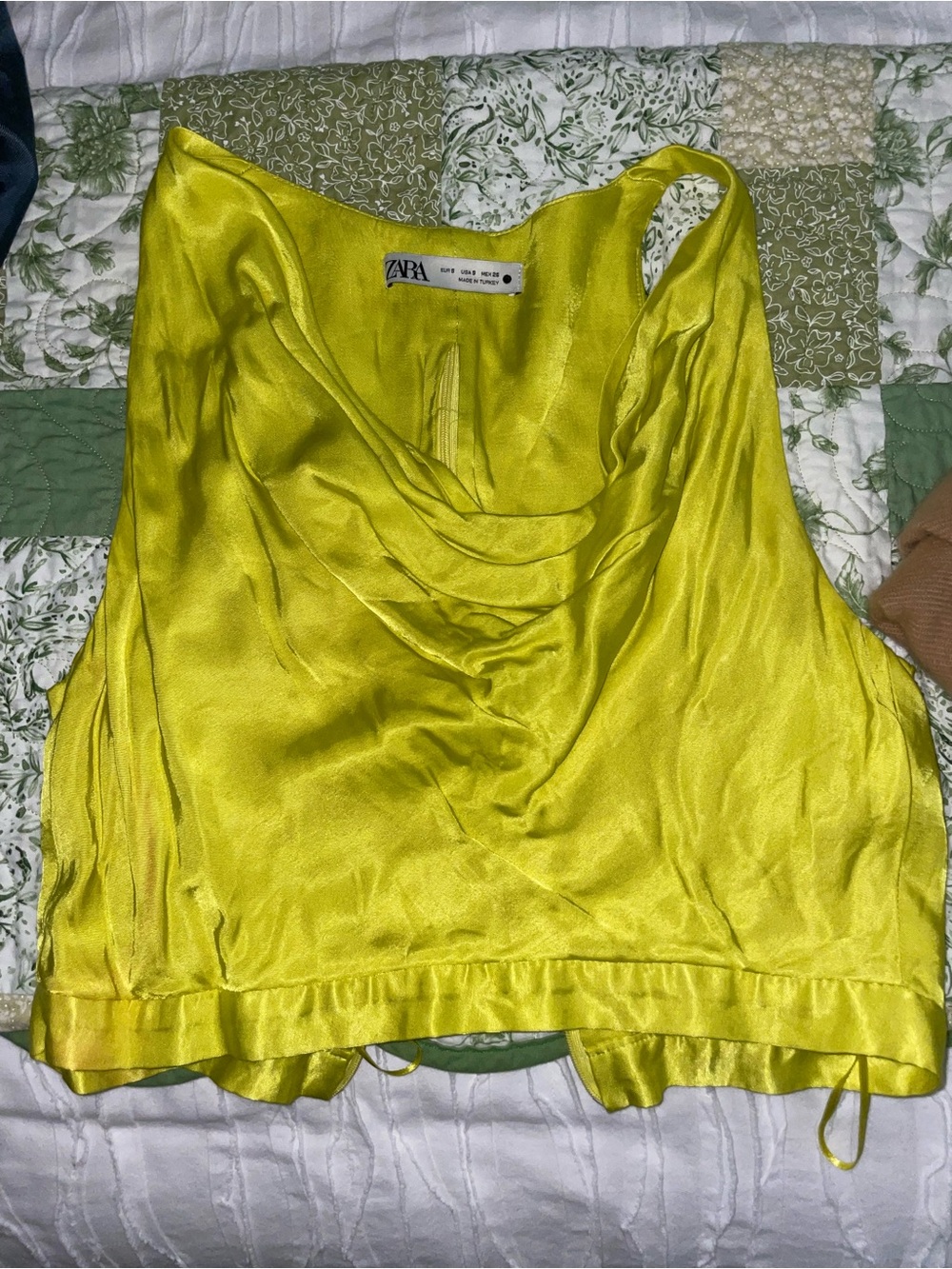 Zara Lemon Satin Cowl Neck Tank